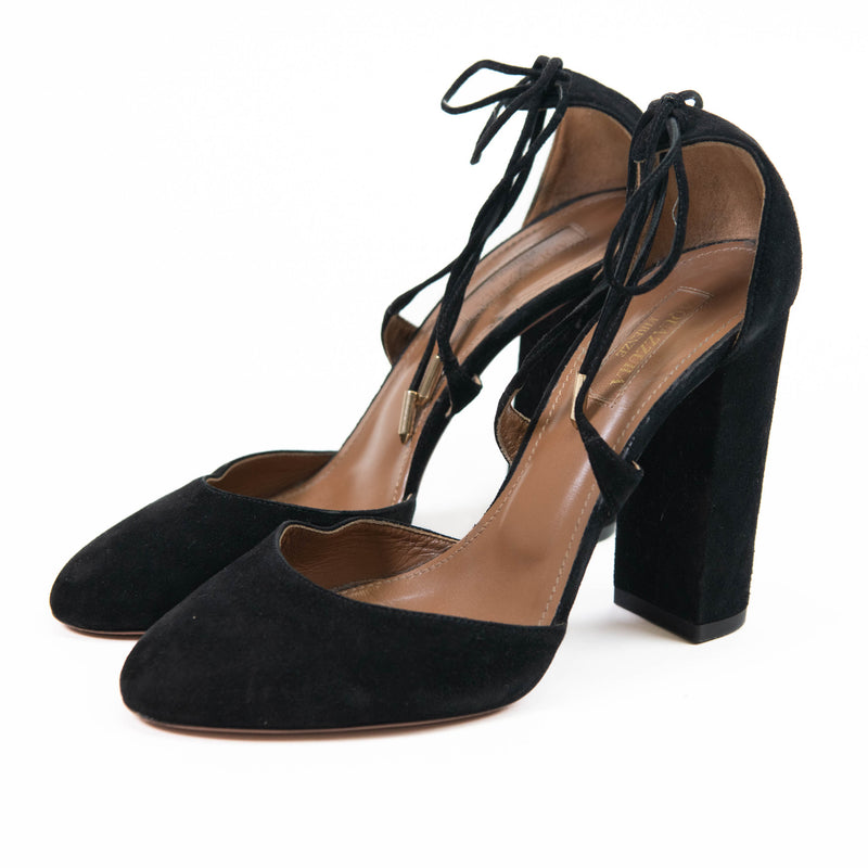 Aquazzura Black Suede D'Orsay Round Toe Pumps Size 37