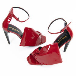 Saint Laurent Red Rouge Eros Patent Calfskin Freja 105 Bow Sandals 38