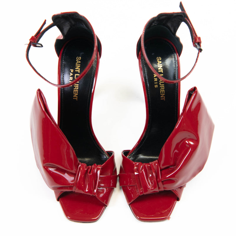 Saint Laurent Red Rouge Eros Patent Calfskin Freja 105 Bow Sandals 38