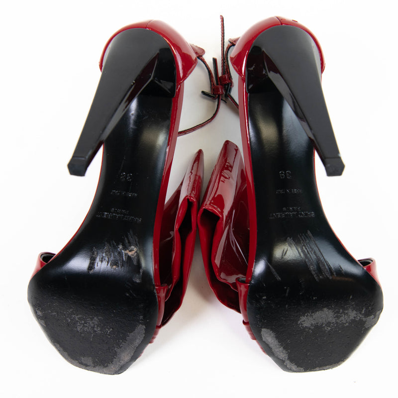 Saint Laurent Red Rouge Eros Patent Calfskin Freja 105 Bow Sandals 38