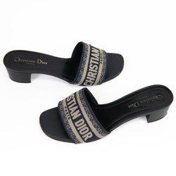 Christian Dior Black/White Embroidered Cotton DWay Slides Size 37