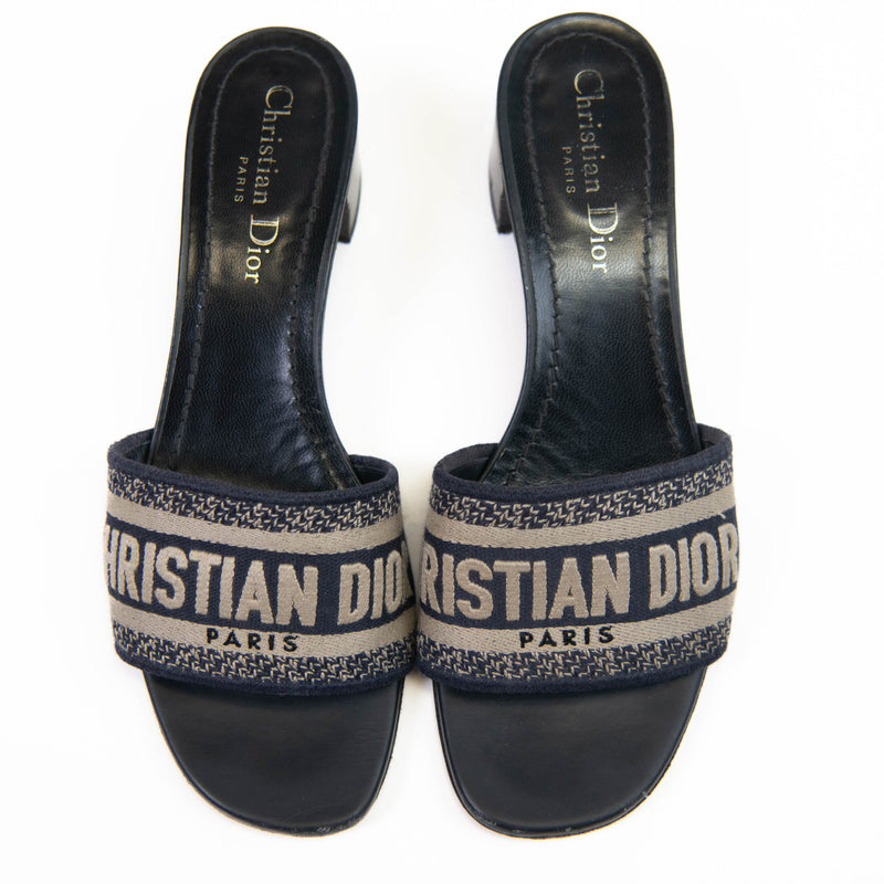 Christian Dior Black/White Embroidered Cotton DWay Slides Size 37