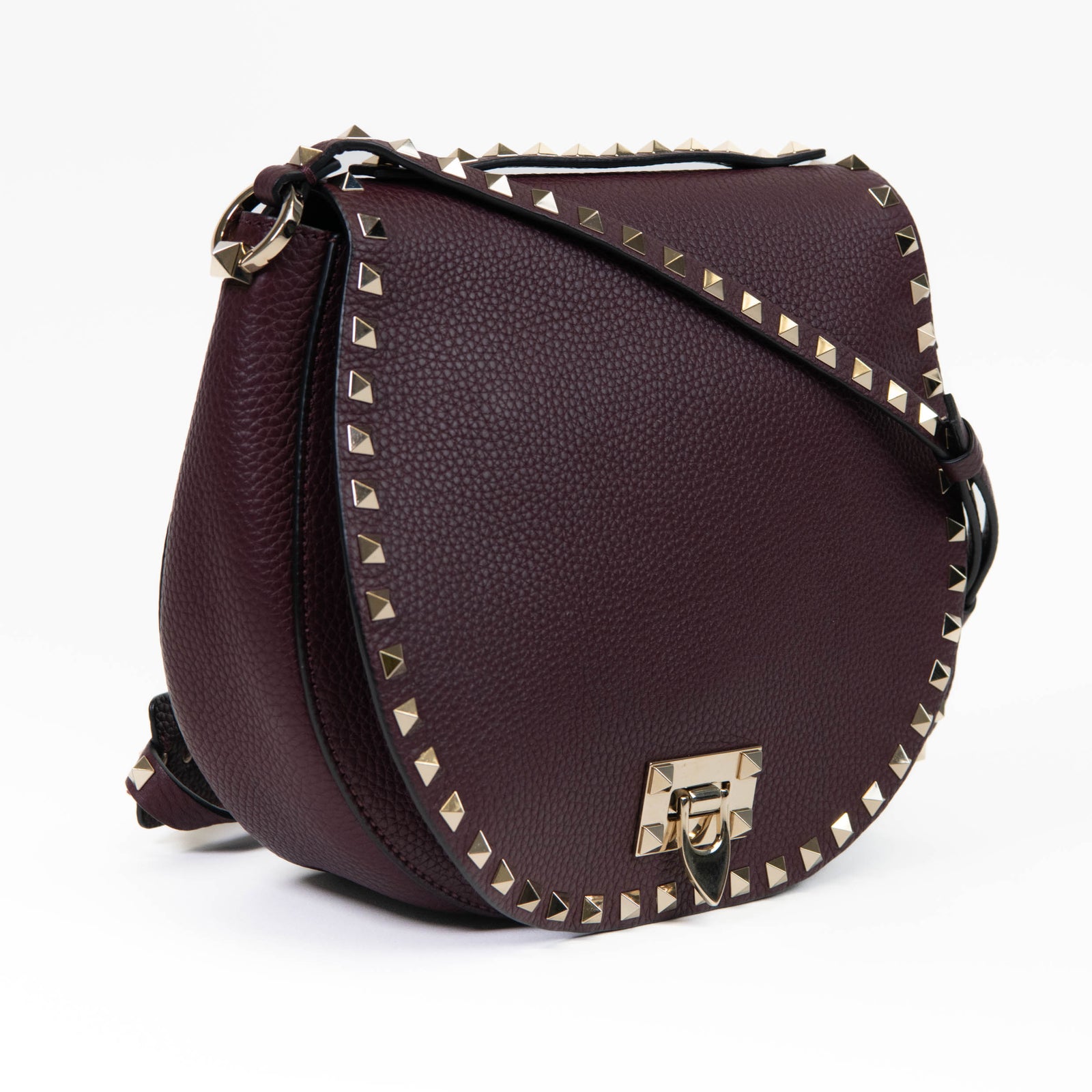 Valentino Burgundy Leather Rockstud Small Saddle Bag – On Que Style