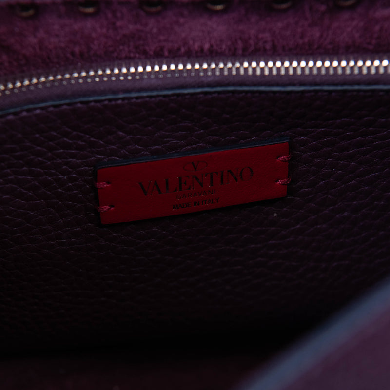 Valentino Burgundy Leather Rockstud Small Saddle Bag