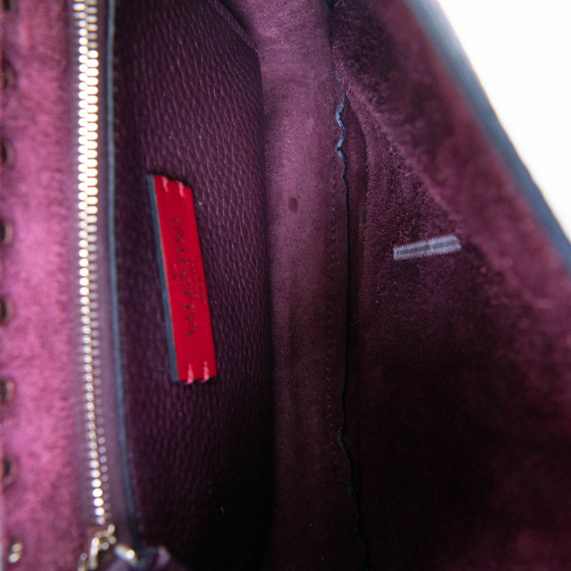 Valentino Burgundy Leather Rockstud Small Saddle Bag