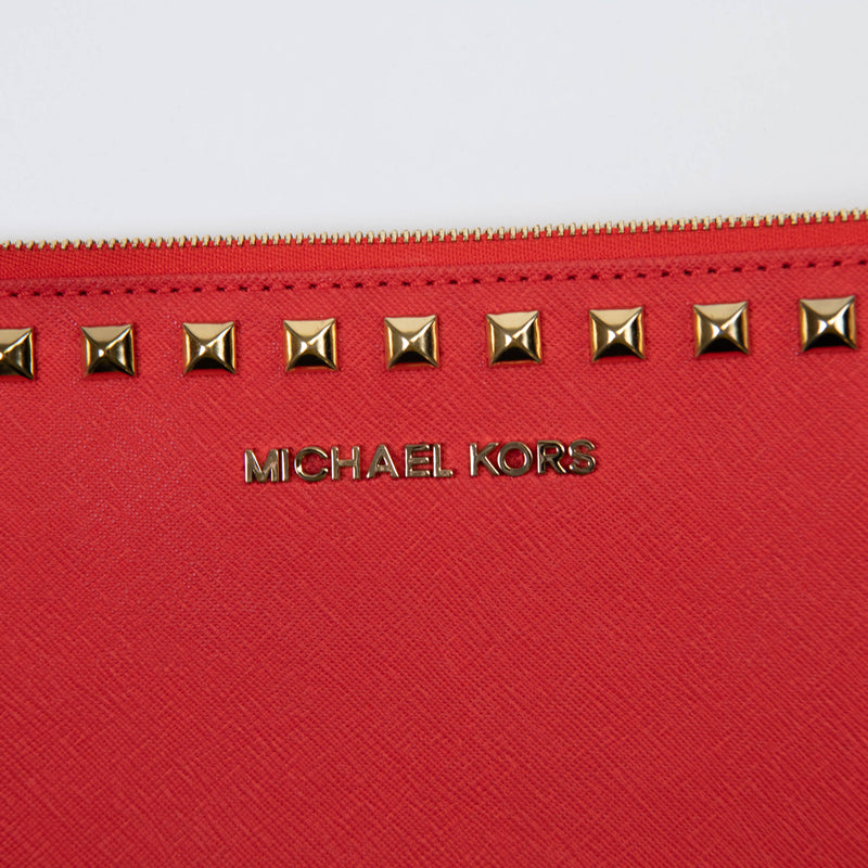 Michael Kors Orange Selma Saffiano Studded Leather Wristlet