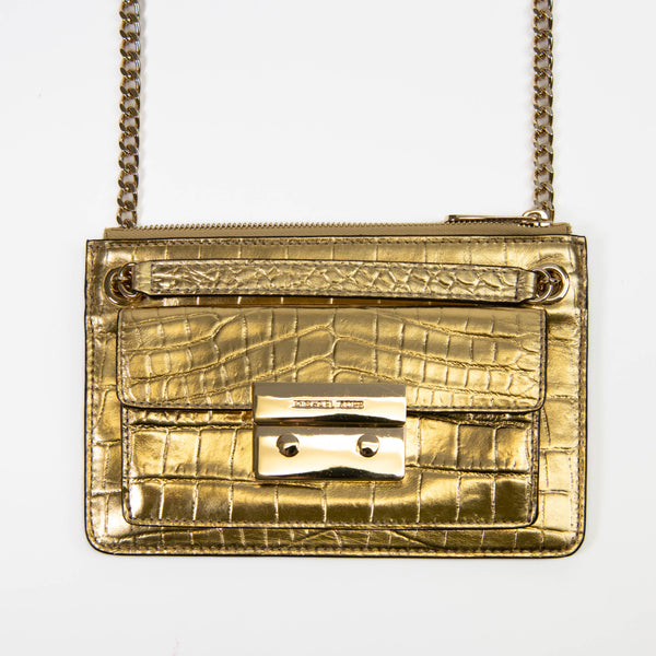 Michael Michael Kors Gold Leather Chain-Link Leather Shoulder Bag