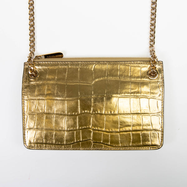 Michael Michael Kors Gold Leather Chain-Link Leather Shoulder Bag