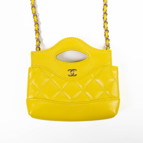 Chanel Yellow Shiny Calfskin Quilted Nano 31 Shopping Bag Crossbody