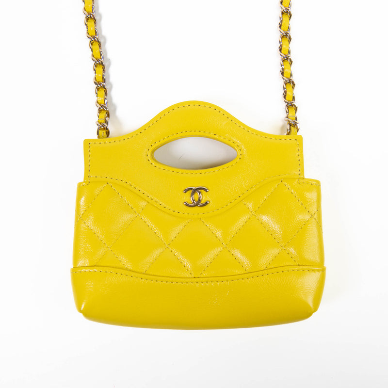 Chanel Yellow Shiny Calfskin Quilted Nano 31 Shopping Bag Crossbody