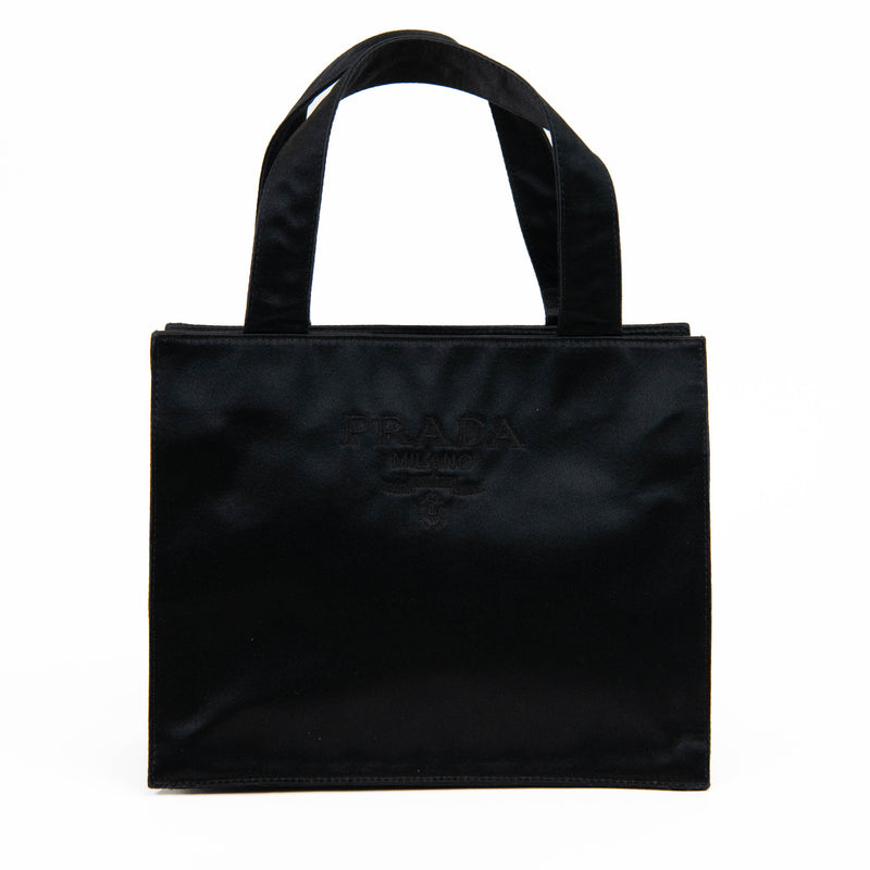 Prada Black Satin Logo Tote Bag