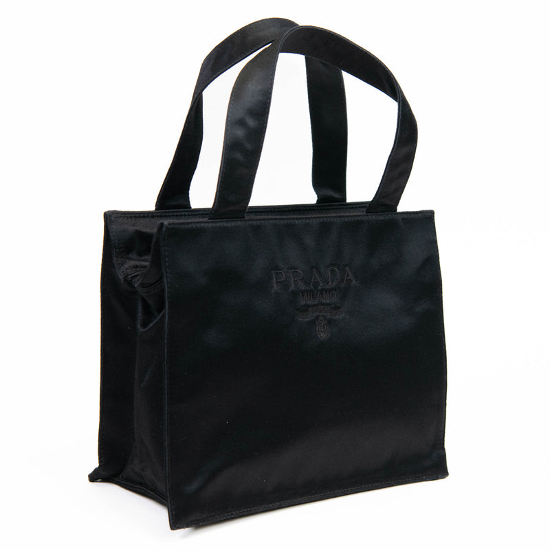 Prada Black Satin Logo Tote Bag