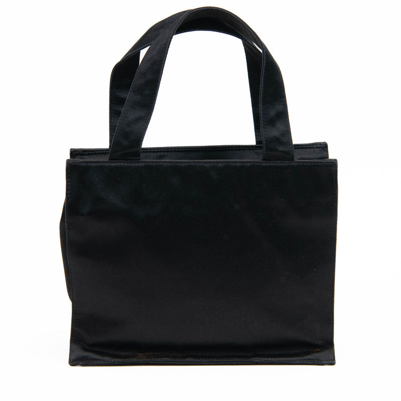 Prada Black Satin Logo Tote Bag