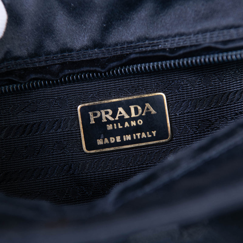 Prada Black Satin Logo Tote Bag