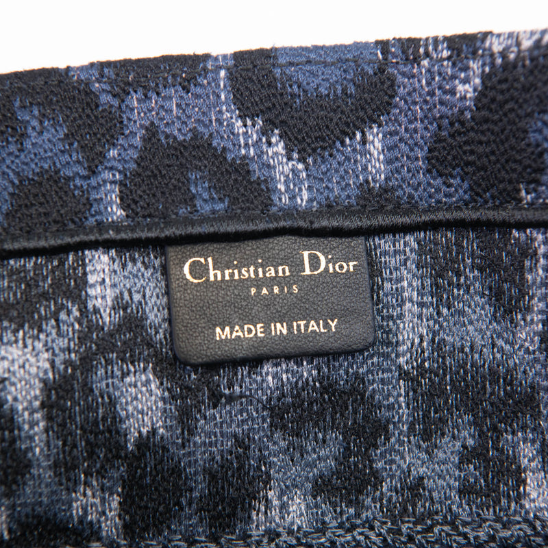 Christian Dior Blue Canvas Mizza Embroidered Medium Leopard Book Tote