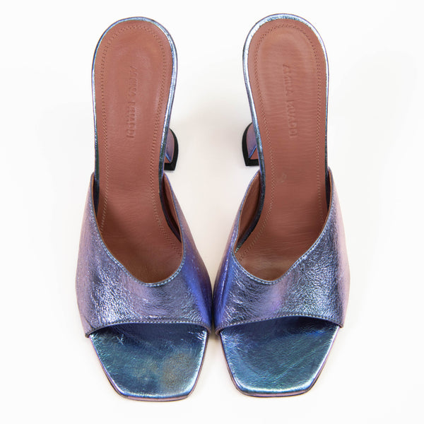 Amina Muaddi Purple Iridescent Caroline Slipper Heels 38.5