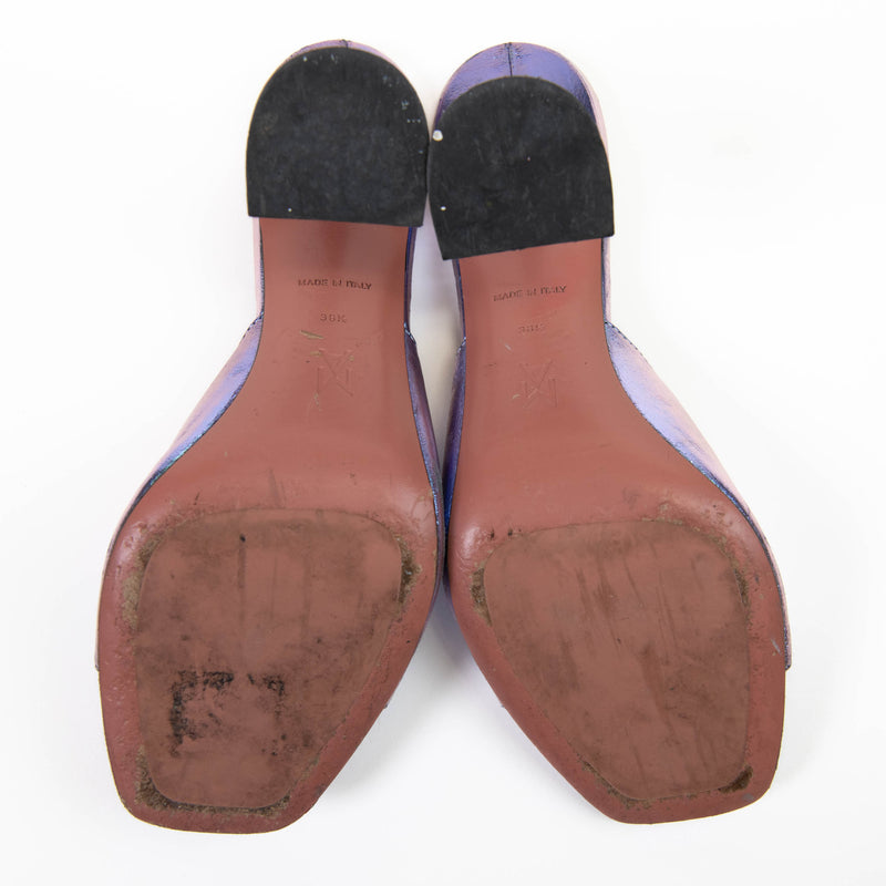 Amina Muaddi Purple Iridescent Caroline Slipper Heels 38.5