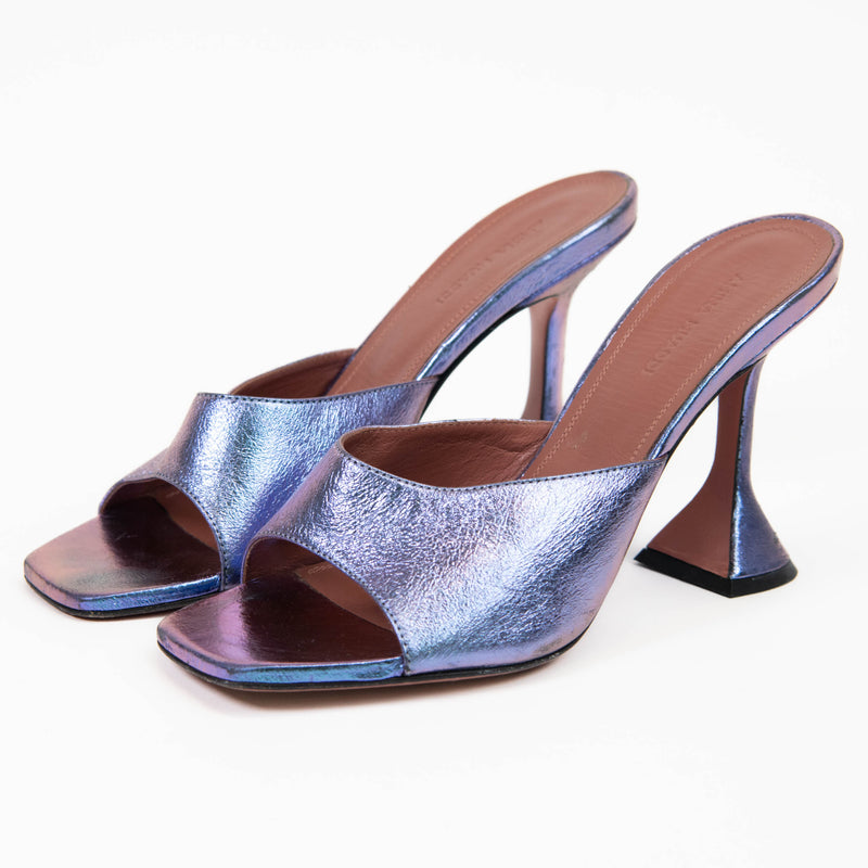 Amina Muaddi Purple Iridescent Caroline Slipper Heels 38.5