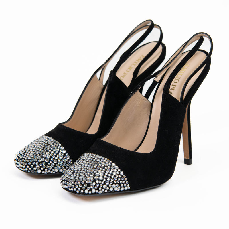 Emilio Pucci Black Suede Crystal Heel Pumps Size 38