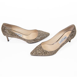 Jimmy Choo Gold Glitter Pointy Toe Romy 60 Pumps 41