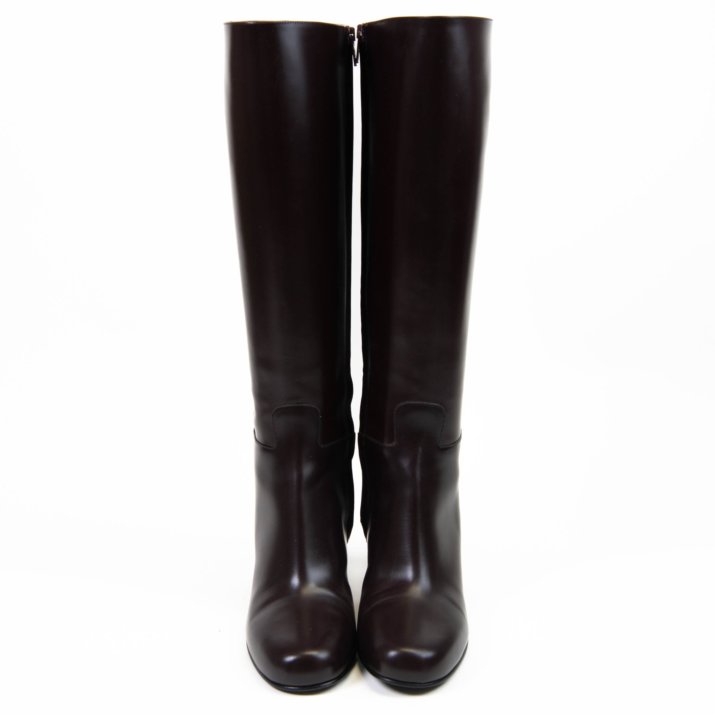 【関税&送料込】Valentino Garavani Burgundy Leather Vlogo Si Valentino Garavani VLogo Burgundy Leather Riding Boots Size