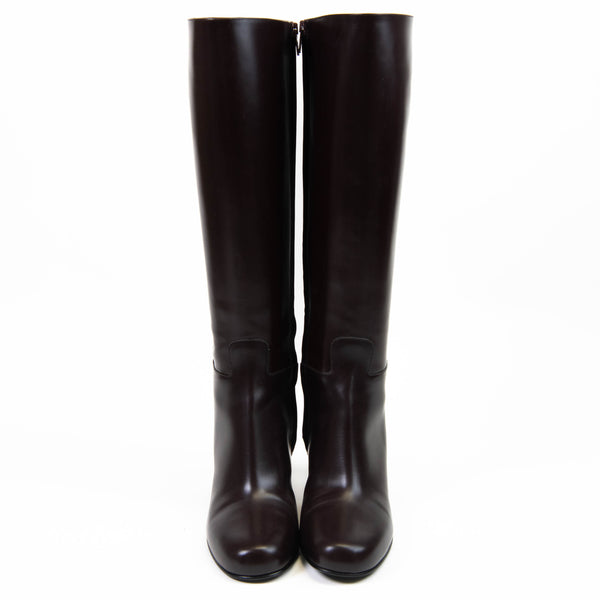 Valentino Garavani VLogo Burgundy Leather Riding Boots Size 39