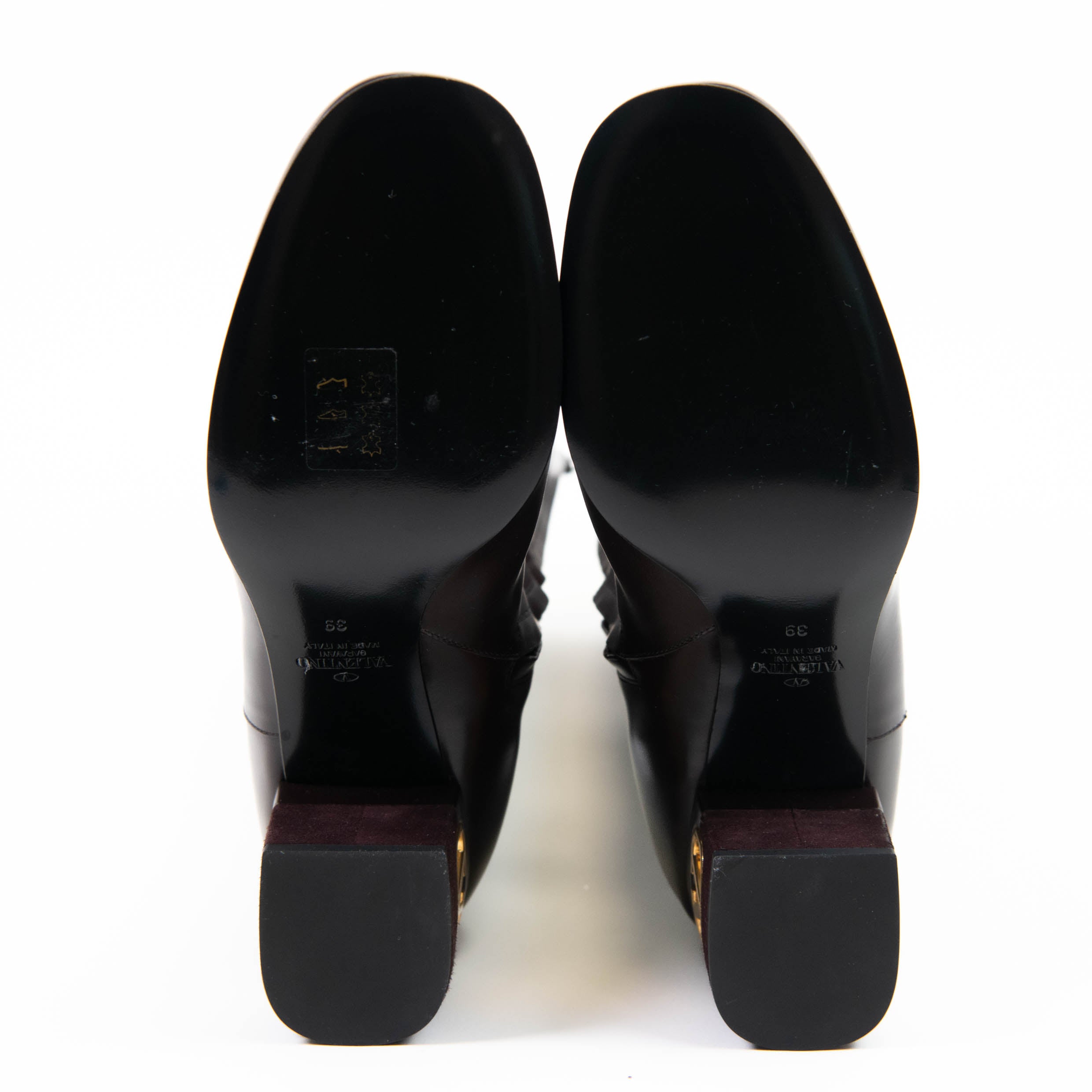 【関税&送料込】Valentino Garavani Burgundy Leather Vlogo Si Valentino Garavani VLogo Burgundy Leather Riding Boots Size