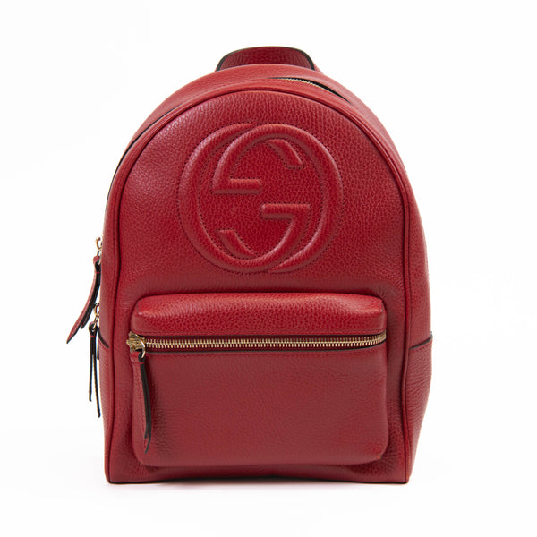 Gucci Red Pebbled Leather Soho Chain Backpack