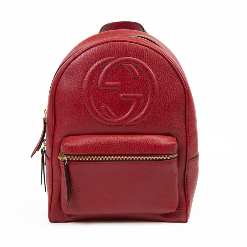 Gucci Red Pebbled Leather Soho Chain Backpack