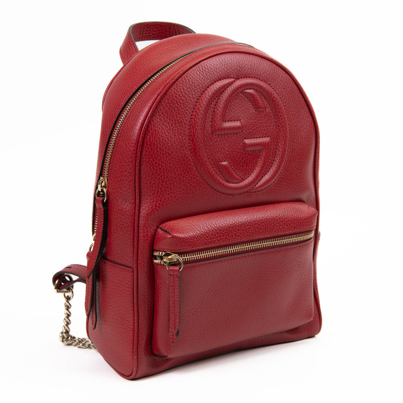 Gucci Red Pebbled Leather Soho Chain Backpack