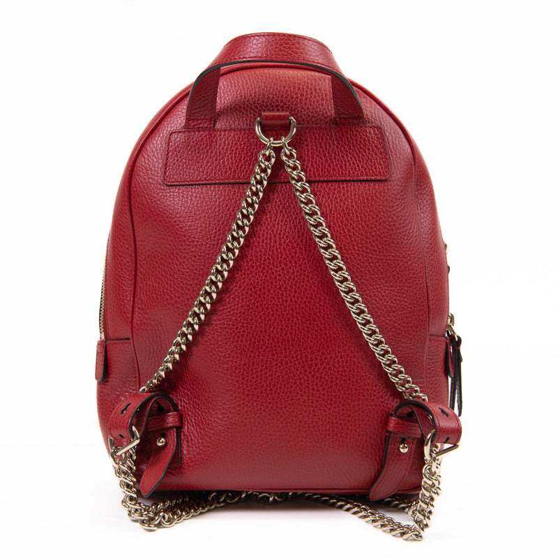 Gucci Red Pebbled Leather Soho Chain Backpack