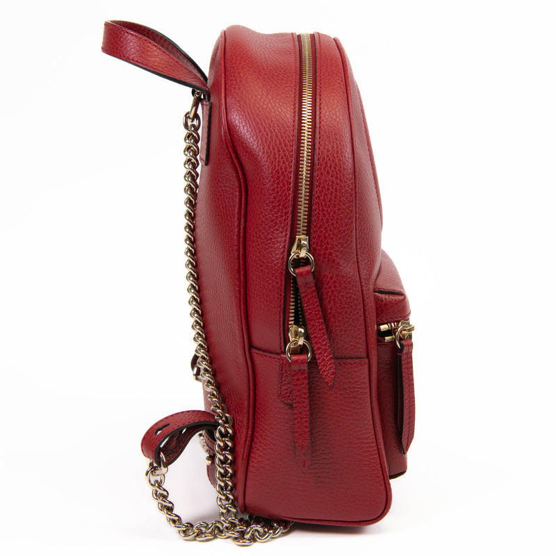 Gucci Red Pebbled Leather Soho Chain Backpack