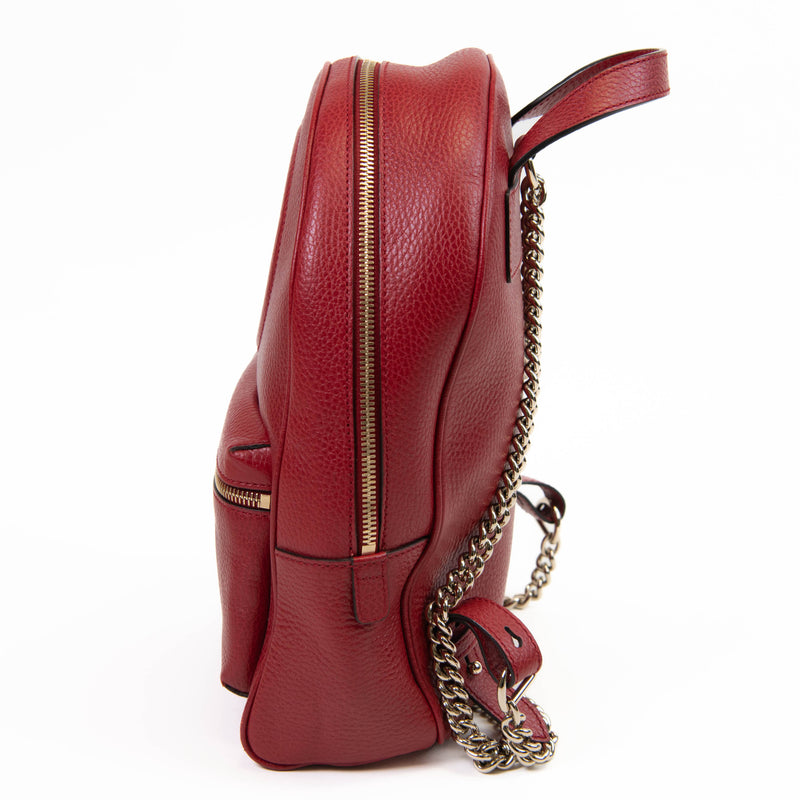 Gucci Red Pebbled Leather Soho Chain Backpack