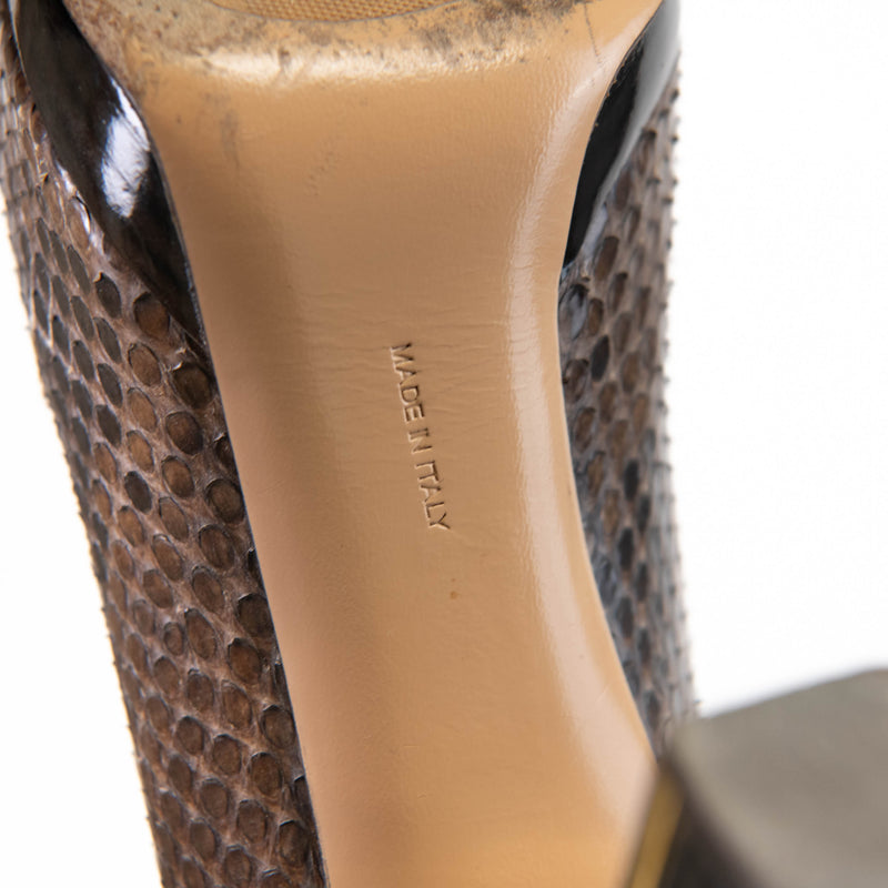 Ferragamo Dark Brown Tamina Python Metal Heel Pumps 7.5