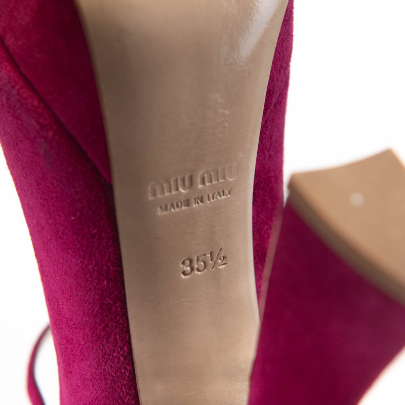 Miu Miu Pink Magenta Suede Bow Accents T-Strap Pumps 35.5