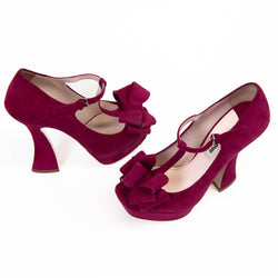 Miu Miu Pink Magenta Suede Bow Accents T-Strap Pumps 35.5