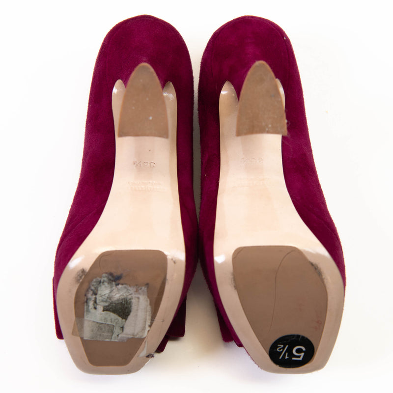 Miu Miu Pink Magenta Suede Bow Accents T-Strap Pumps 35.5