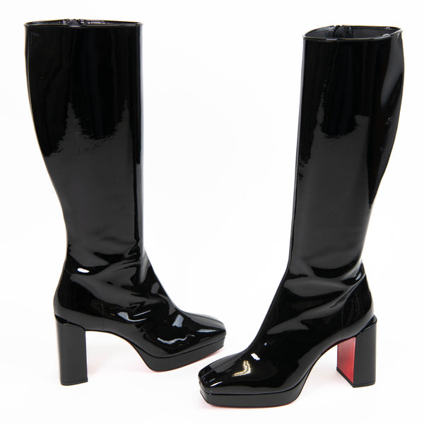 Christian Louboutin Black Alleo 90 patent leather knee-high boots 37.5