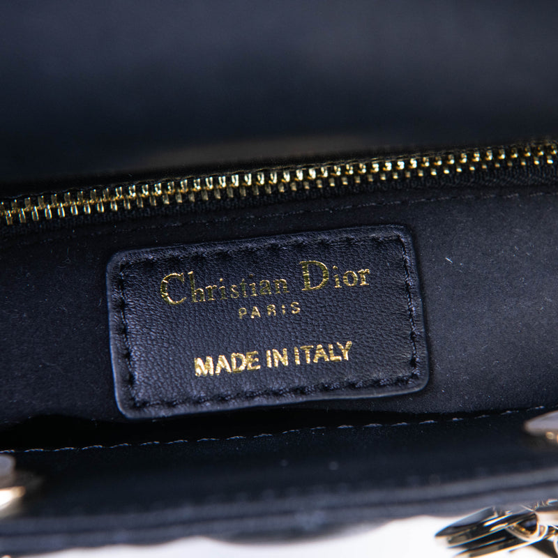 Christian Dior Black Lambskin Cannage Mini Lady Dior Crossbody