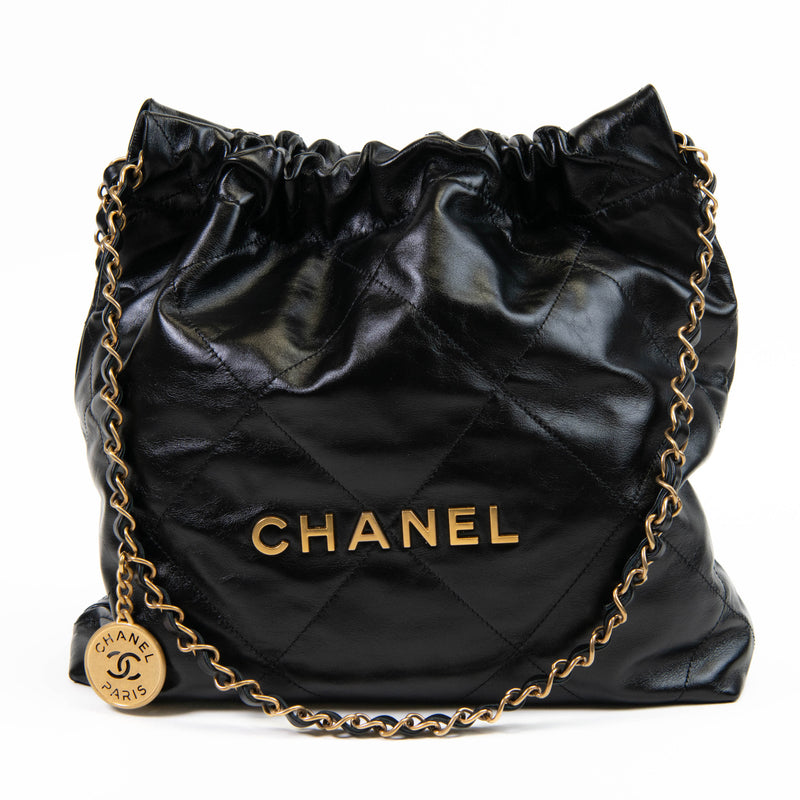 Chanel Black Calfskin Drawstring Chanel 22 Bag Medium Matching Pouch