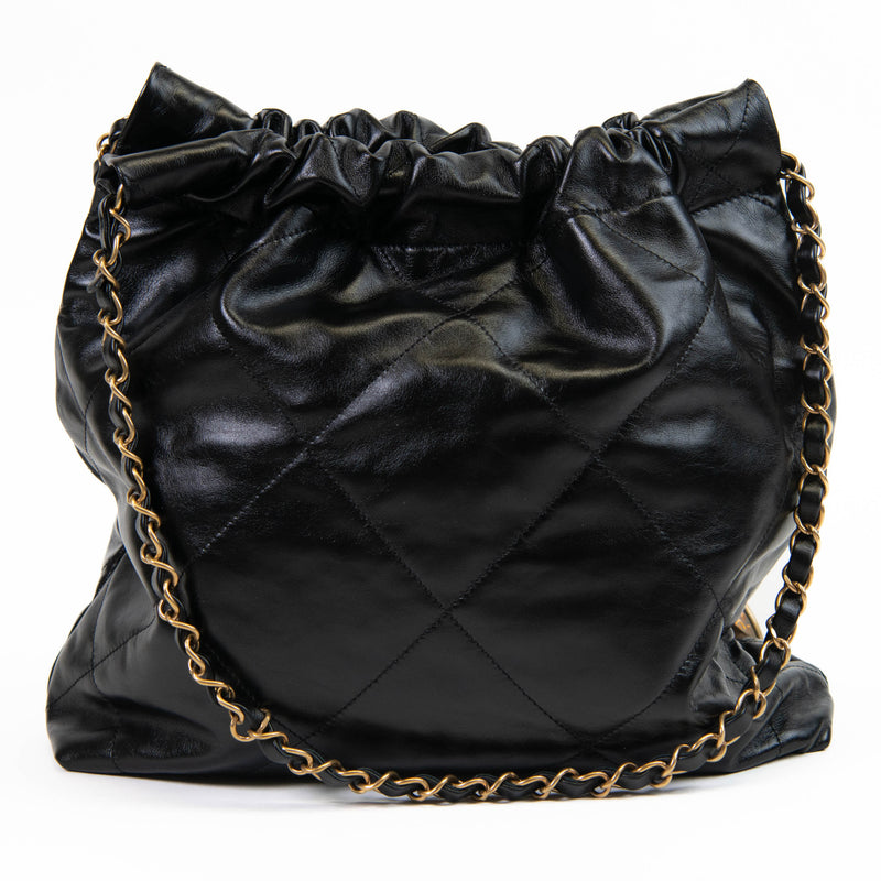 Chanel Black Calfskin Drawstring Chanel 22 Bag Medium Matching Pouch