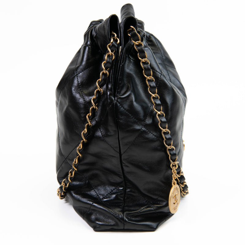 Chanel Black Calfskin Drawstring Chanel 22 Bag Medium Matching Pouch