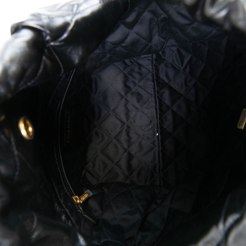 Chanel Black Calfskin Drawstring Chanel 22 Bag Medium Matching Pouch