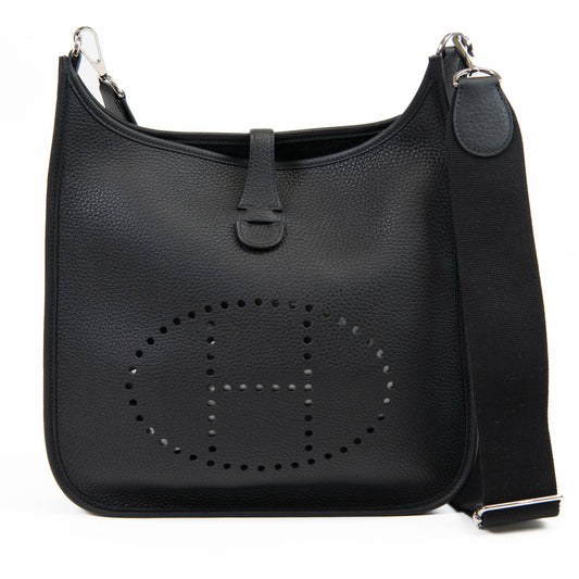 Hermès Black Clemence Evelyne III PM Bag Palladium Hardware