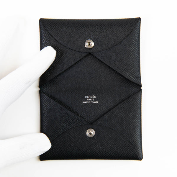 Hermes Black Epsom Leather Calvi Card Case