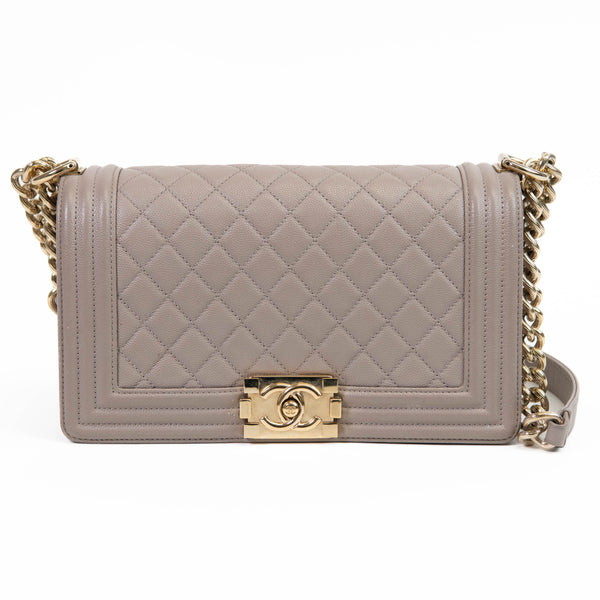 Chanel Dark Beige Quilted Caviar Leather New Medium Boy Flap