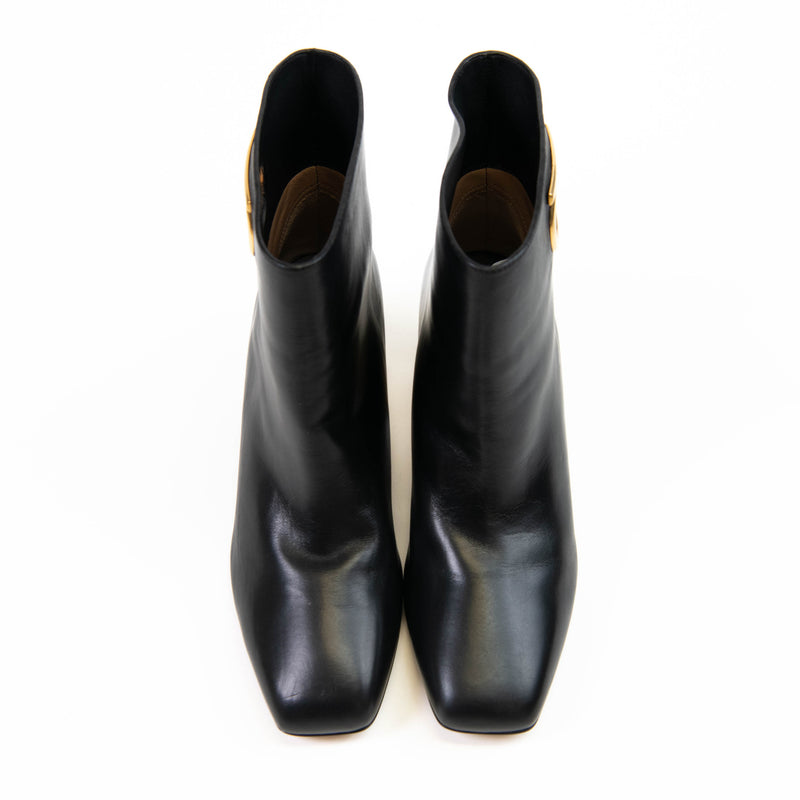 Salvatore Ferragamo Black Leather Keyhole Accent Boots 7.5