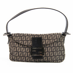 Fendi Zucchino Dark Brown Tobacco Canvas and Leather Baguette