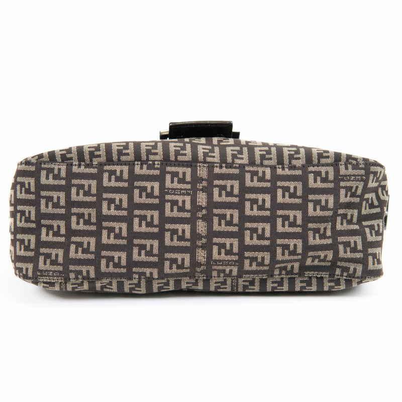 Fendi Zucchino Dark Brown Tobacco Canvas and Leather Baguette