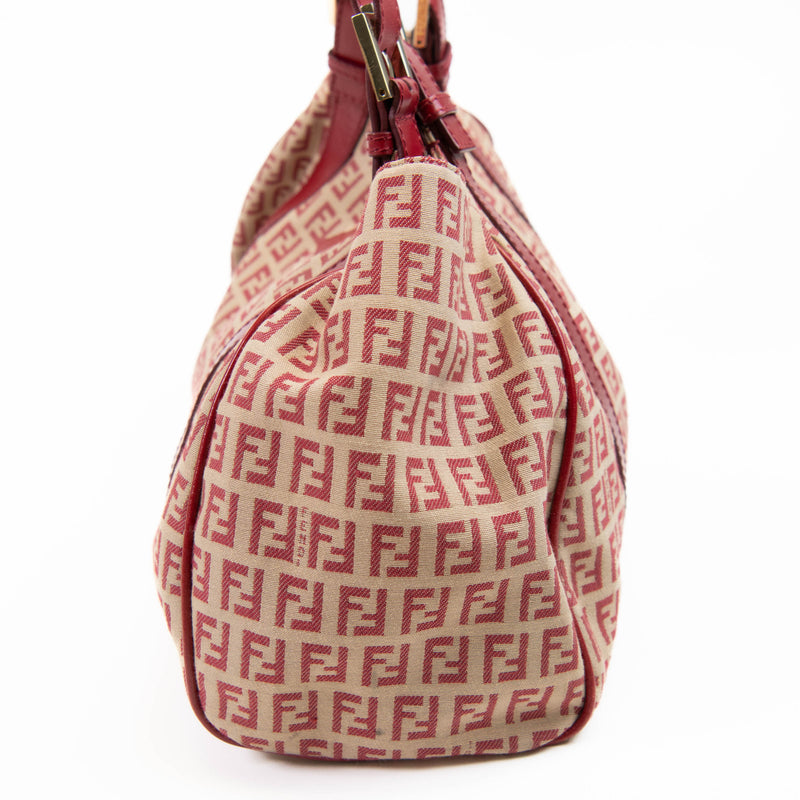 Vintage Fendi Red and Beige Canvas Zucchino Tote